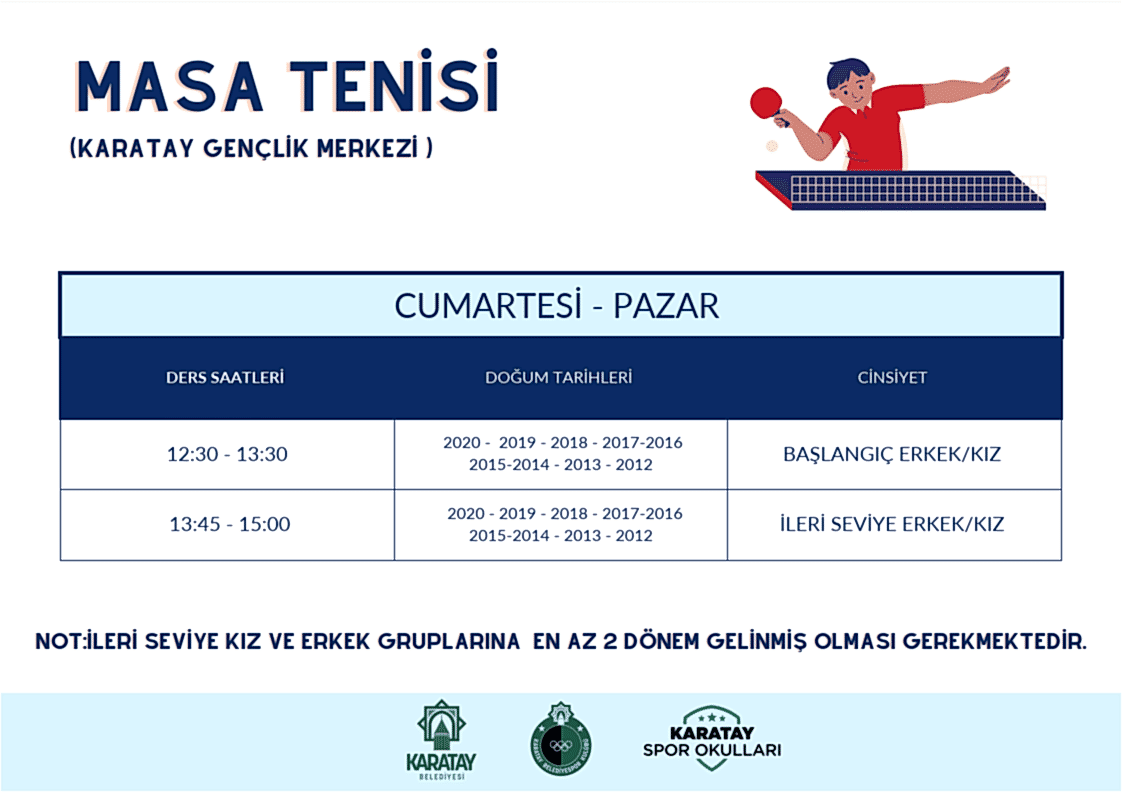 Masatenisi ders programı